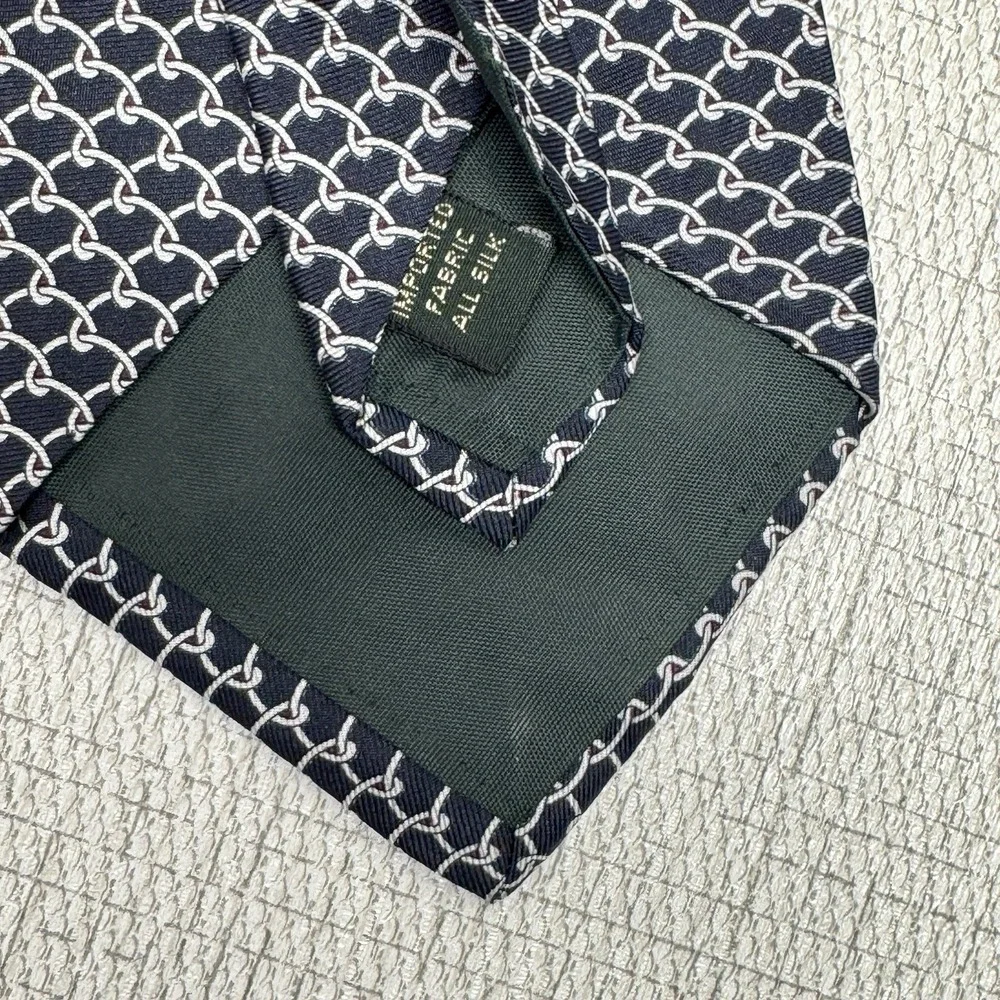 Bert Pulitzer Silk Necktie‎ Mens OS Navy Blue Chain Link Preppy Dark Academia